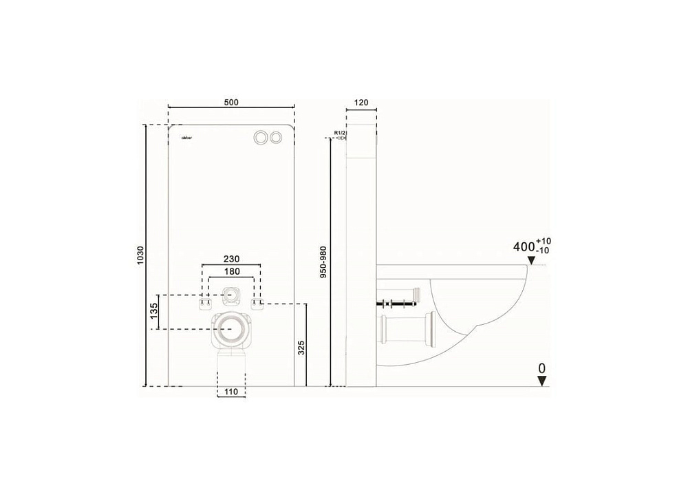 Инсталляция с кнопкой Abber AC0107MB цвет черный, пневматическое управление, крепление на стену