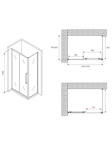 Душевой уголок Abber Schwarzer Diamant AG30120BMH-S80BM 120х80 см, профиль матовый черный, стекло ма