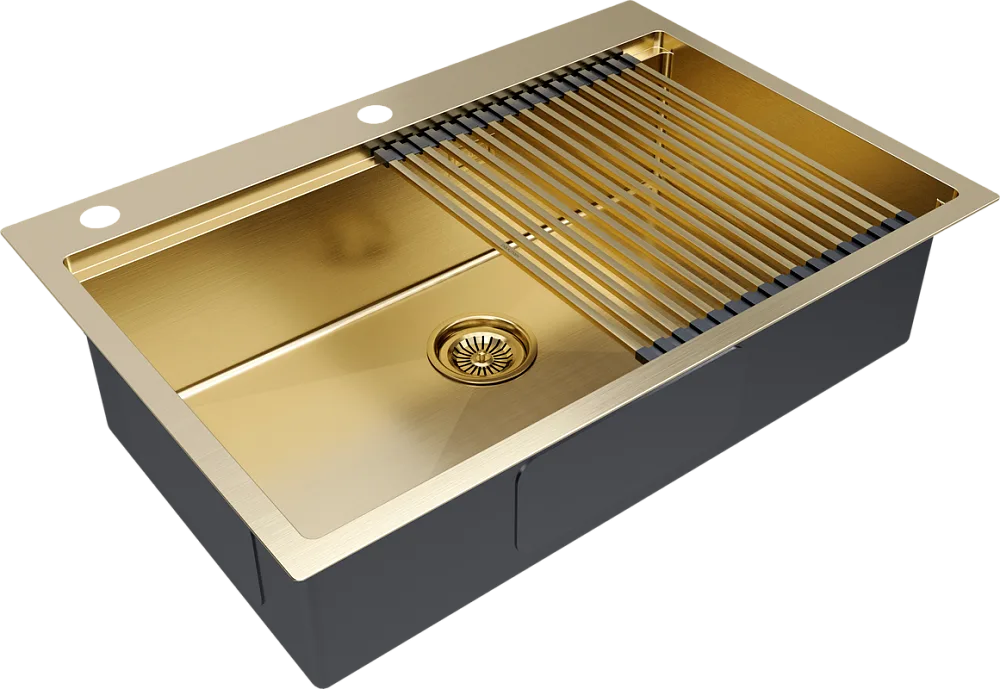 Мойка кухонная Paulmark Kroner-Pro + Pro PM707551-BG+R405-BG брашированное золото Sancos — официальный сайт