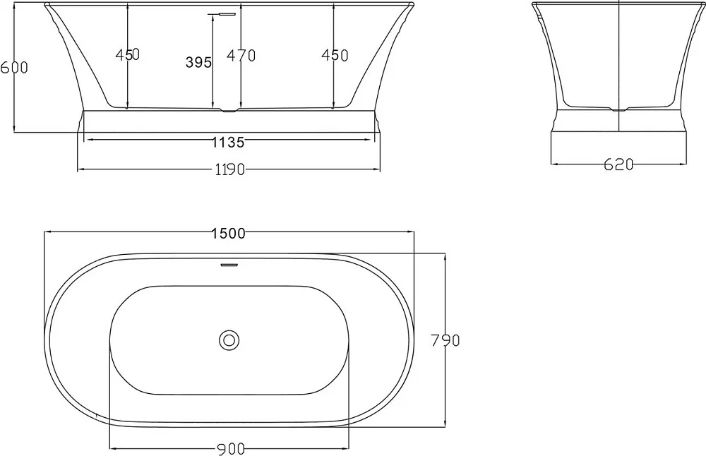 Акриловая ванна BelBagno BB402-1500-790 без опоры 150x80 см, отдельностоящая, белая, овальная, со сл Sancos — официальный сайт