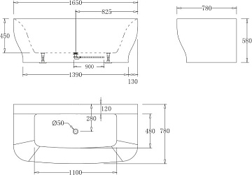 Акриловая ванна BelBagno 165x80 см, BB74-1650-W0