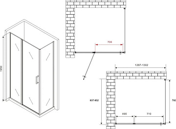 Душевой уголок Abber Sonnenstrand AG04130S-S85 130x85, профиль хром, стекло прозрачное