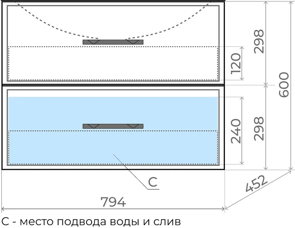 Тумба под раковину без столешницы Uperwood Foster 80 подвесная, 2 ящика, серый графит Sancos — официальный сайт