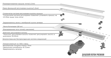 Душевой трап (лоток) Boheme Premium Linear 60 см, gun metal