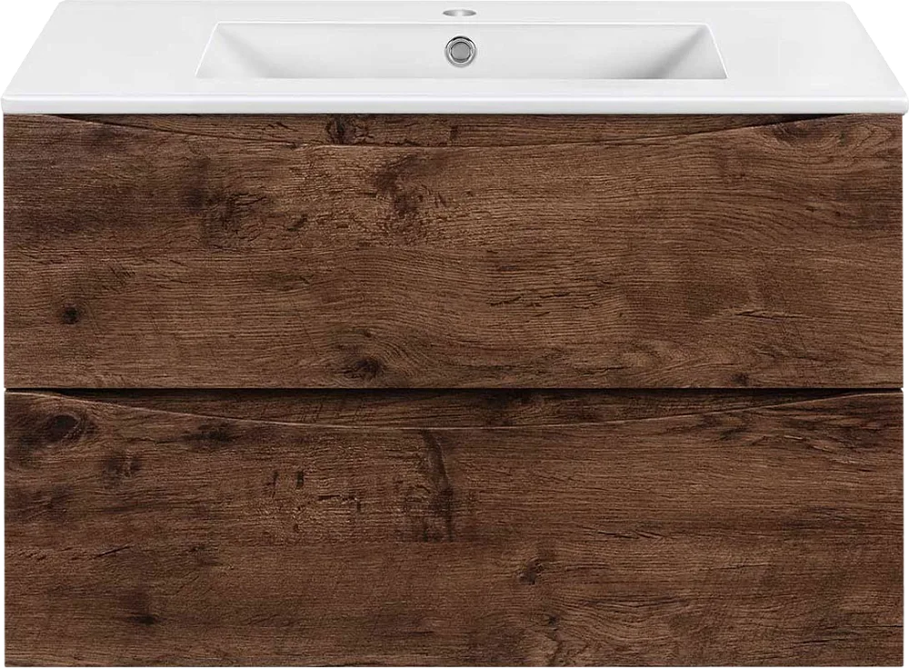 Тумба под раковину без столешницы Vincea Mia Slim 80, подвесная, 2 ящика, темное дерево Sancos — официальный сайт