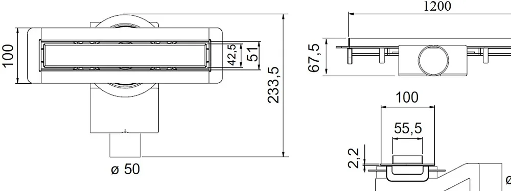 Душевой трап (лоток) Plumberia Selection PSM Modular 120 см, нержавеющая сталь матовая Sancos — официальный сайт