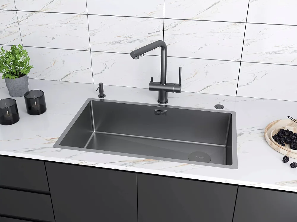 Дозатор для кухонной мойки,Paulmark Decus D004-GM-M матовая вороненая сталь Sancos — официальный сайт