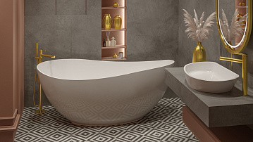 Ванна из искусственного камня WHITECROSS Ruby 170x75 см, отдельностоящая, белая, овальная, с донным 