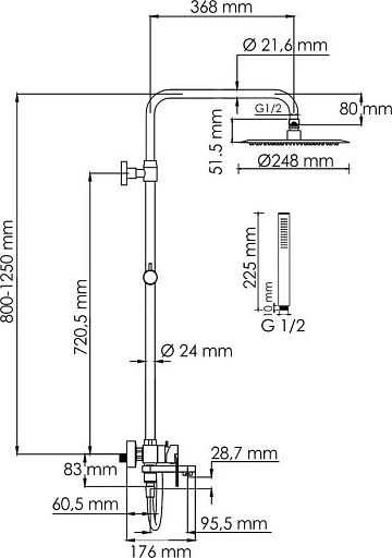 Душевая стойка Wasserkraft Elbe 7400 A174.258.217.CB, черная