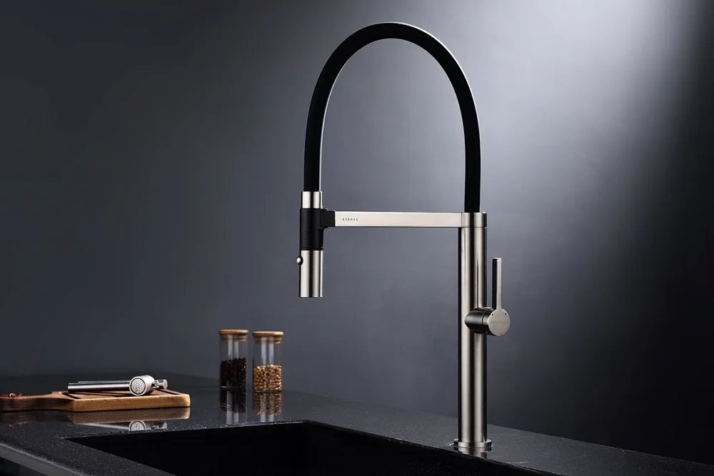 Смеситель для кухни Paulmark Leader Le214101-NI с гибким изливом, никель Sancos — официальный сайт