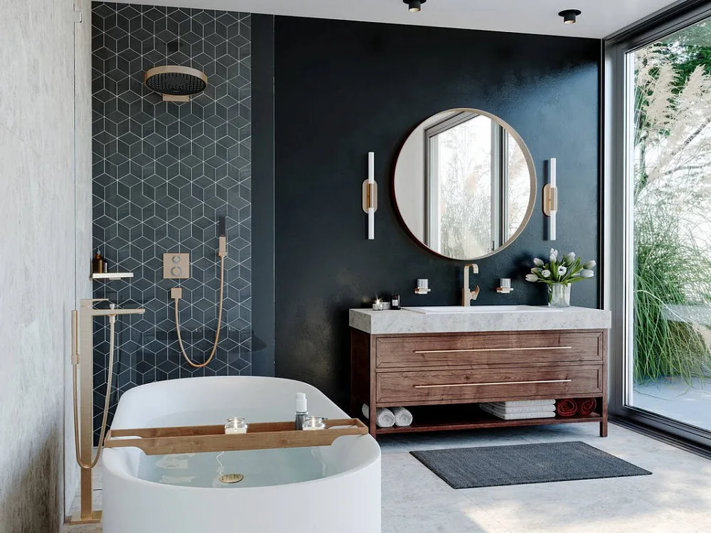 Термостатический смеситель встраиваемый Hansgrohe Ecostat Square 15714140, для душа, шлифованная бро Sancos — официальный сайт