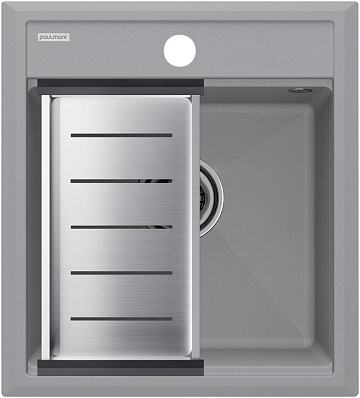 Мойка кухонная Paulmark Stepia PM114651-GRS+A375-BS с коландером, серый дым