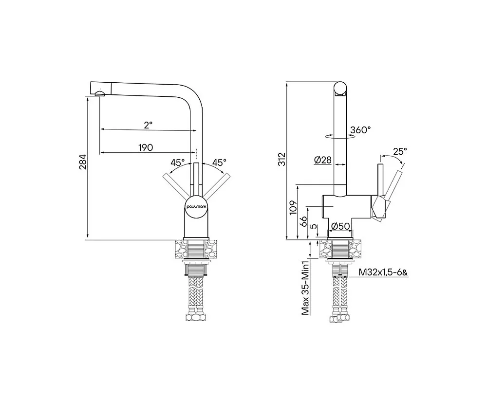 Смеситель для кухни Paulmark Spring Sp212067-BS, брашированная сталь Sancos — официальный сайт