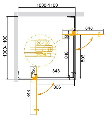 Душевой уголок Cezares Slider A 2 100/110 C BORO профиль брашированное золото, стекло прозрачное