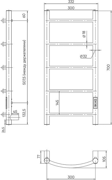 Полотенцесушитель электрический Indigo Arc Lux LCALE70-30Rt серебристый