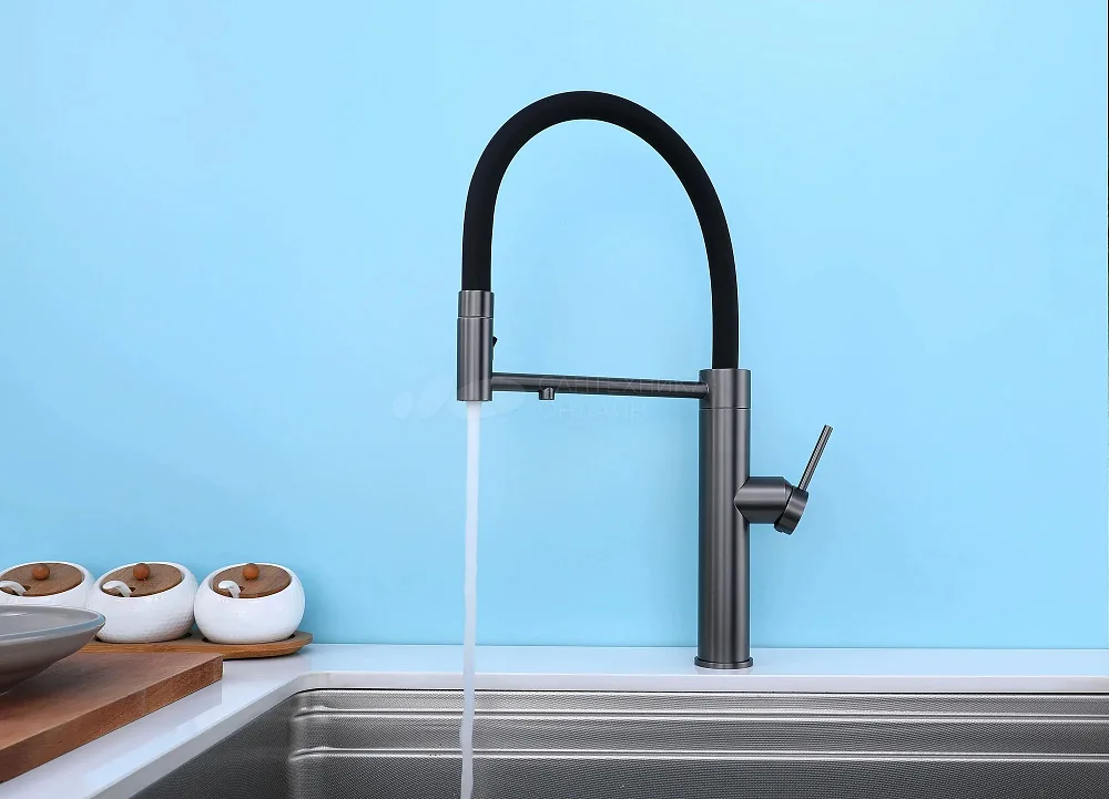 Смеситель для кухни Paulmark Ganymede Ga213199-GM с гибким изливом, вороненая сталь Sancos — официальный сайт