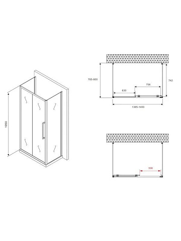 Душевой уголок Abber Schwarzer Diamant AG30140BMH-S80BM-S80BM 140х80 см, профиль матовый черный, сте