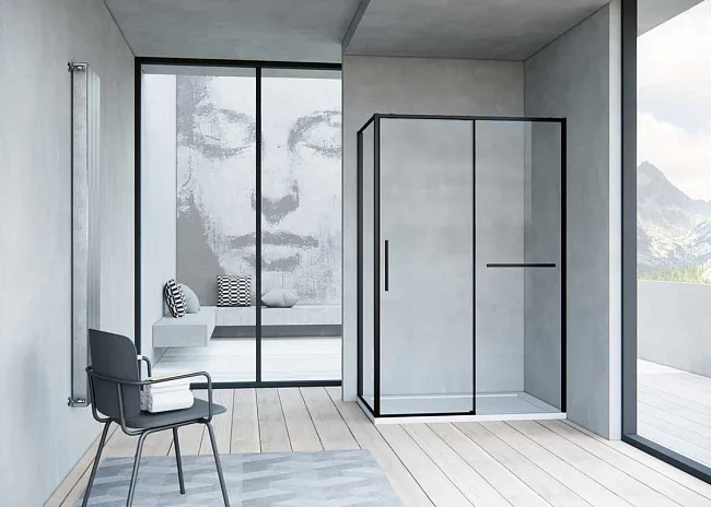 Душевой уголок Vincea Slim Soft VSR-1SS9012CLB 120x90, профиль черный, стекло прозрачное Sancos — Оригинал