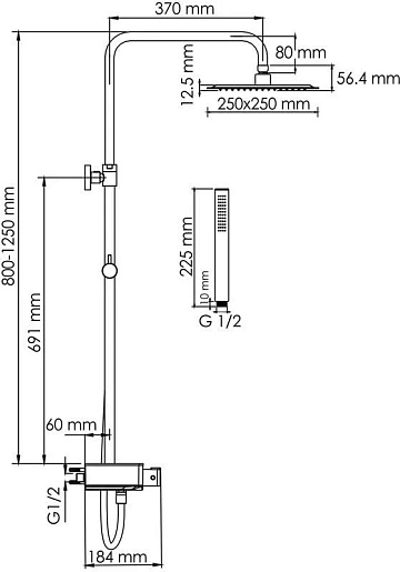 Душевая стойка Wasserkraft Abens 2000 A114.255.217.CB Thermo, с термостатом, черная