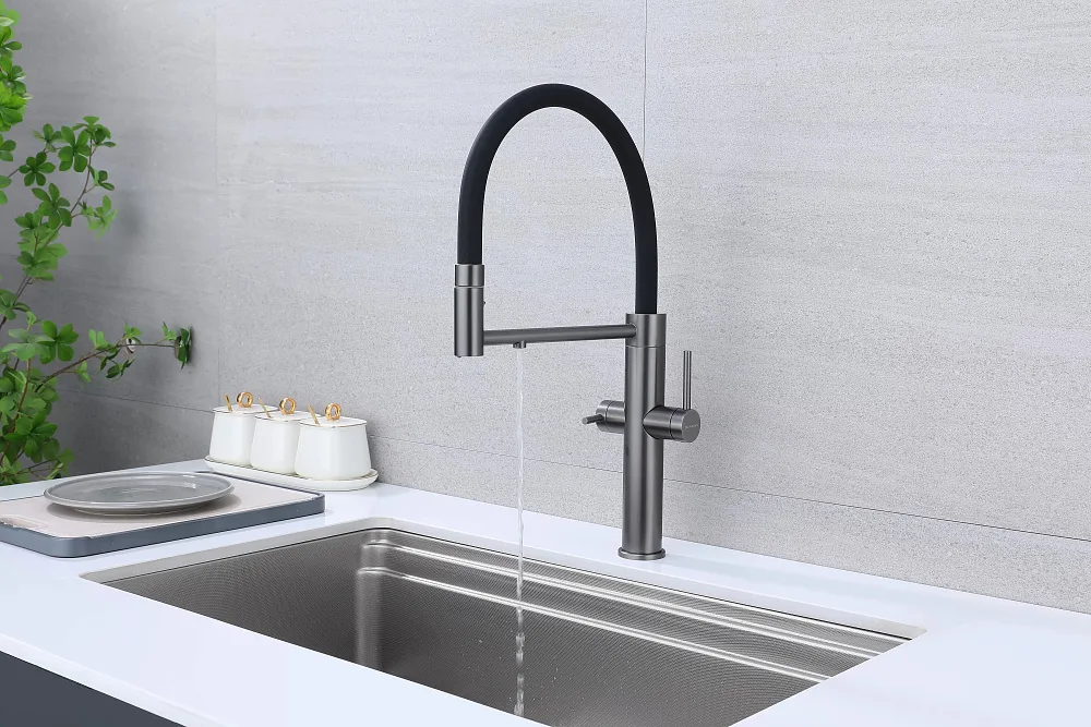 Смеситель для кухни Paulmark Nexus Ne213999-GM с гибким изливом, вороненая сталь Sancos — официальный сайт