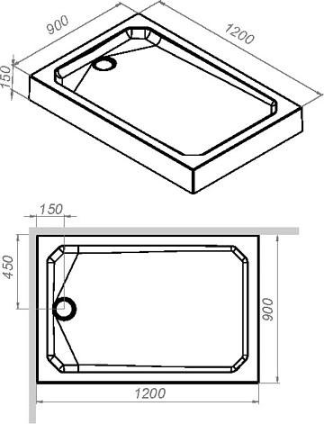 Поддон для душа AM.PM Gem W90T-404-12090W 120x90
