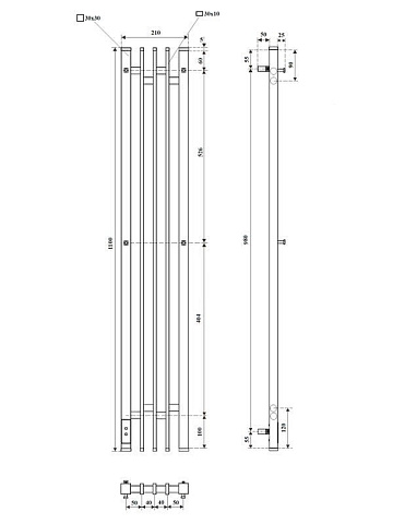 Полотенцесушитель электрический APEXTERMO Дельта DL10113WM 110x20 см, подключение справа, скрытое по