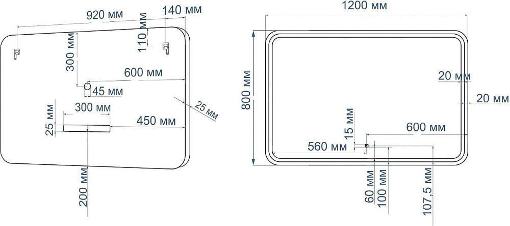 Зеркало Art&Max Genova White 120х80 белое, с LED-подсветкой, 6000К