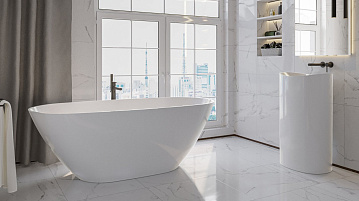 Ванна из искусственного камня WHITECROSS Onyx D 160x75 см, отдельностоящая, белая, овальная, с донны