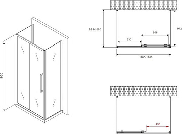 Душевой уголок Abber Schwarzer Diamant AG30120BH-S100B-S100B 120х100, профиль черный, стекло прозрач