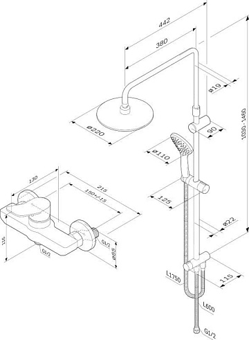 Душевая стойка AM.PM X-Joy F43885A24, со смесителем