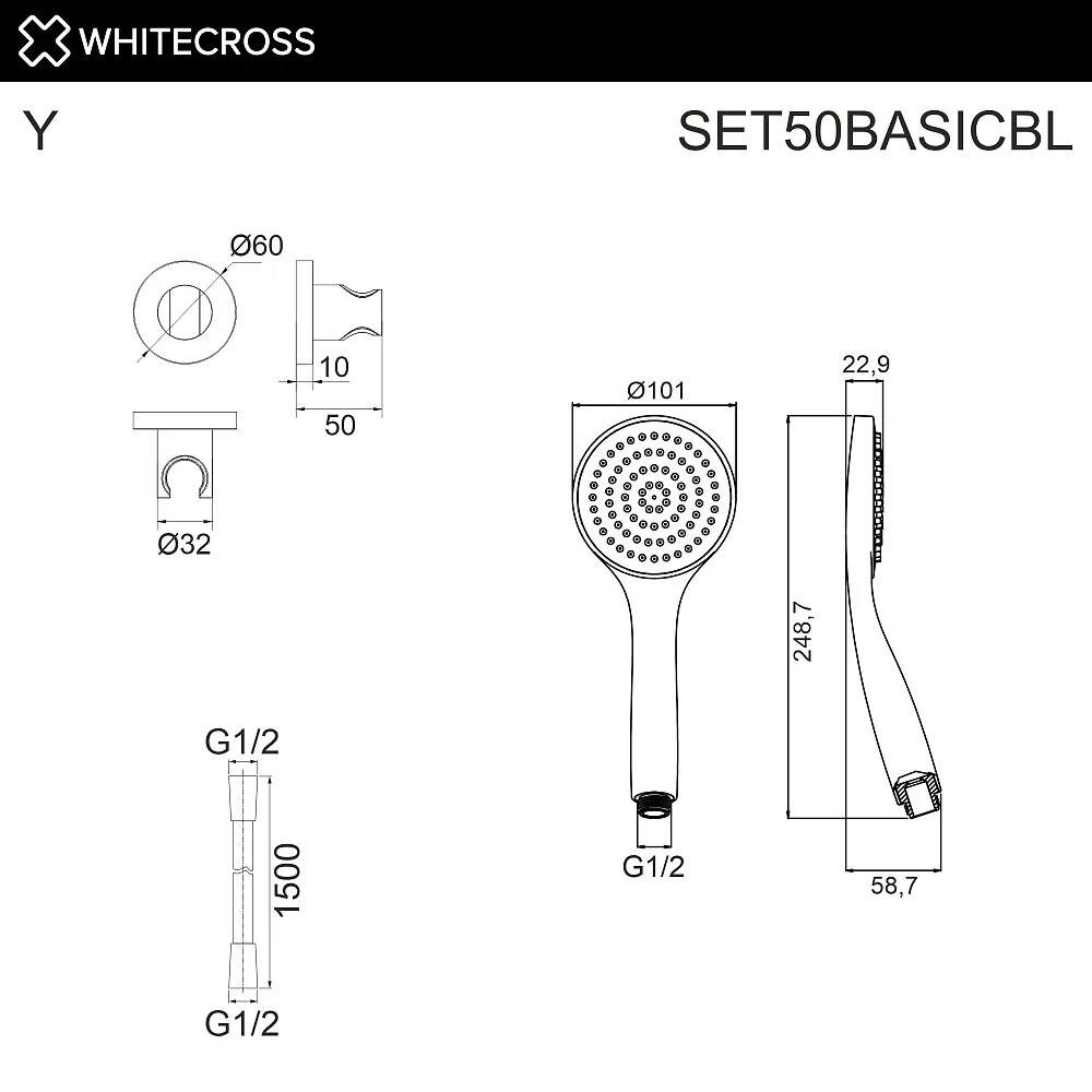 Душевой гарнитур WHITECROSS SET50BASICBL, черный матовый Sancos — официальный сайт