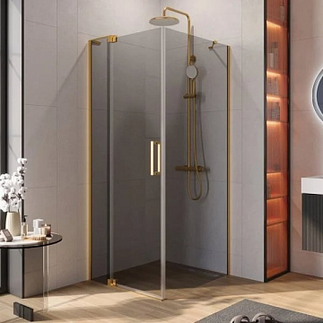 Душевой уголок Cezares Slider AH 1 80-80/90 GRIGIO BORO профиль брашированное золото, стекло серое