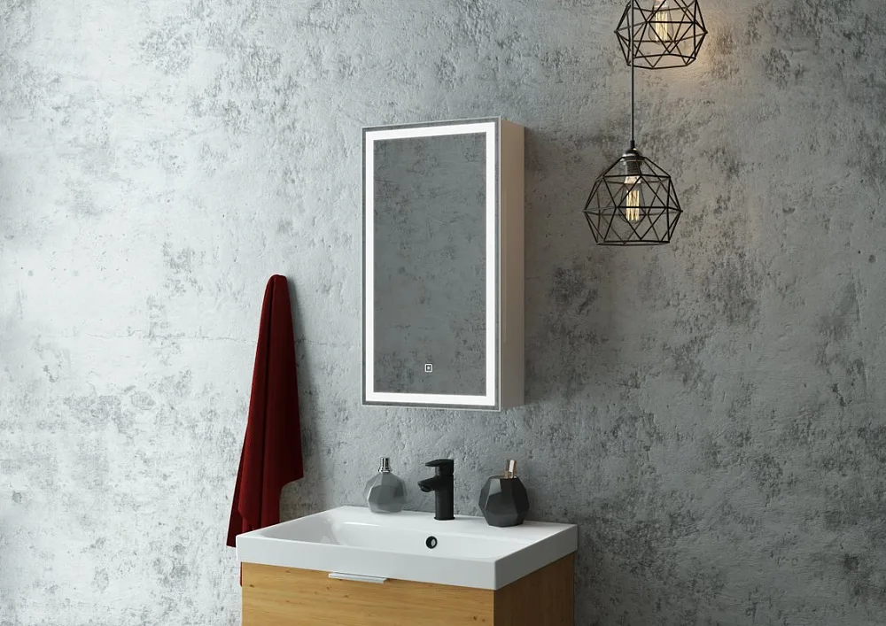 Зеркало-шкаф Art&Max Techno 35 L с подсветкой, белое Sancos — официальный сайт