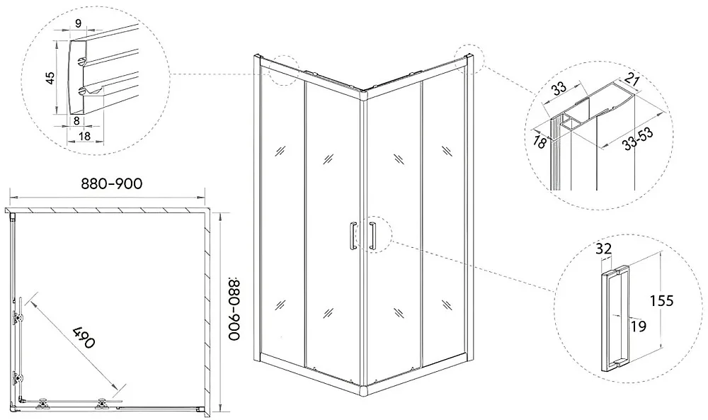 Душевой уголок Veconi Rovigo RV-11 90x90 Sancos — официальный сайт