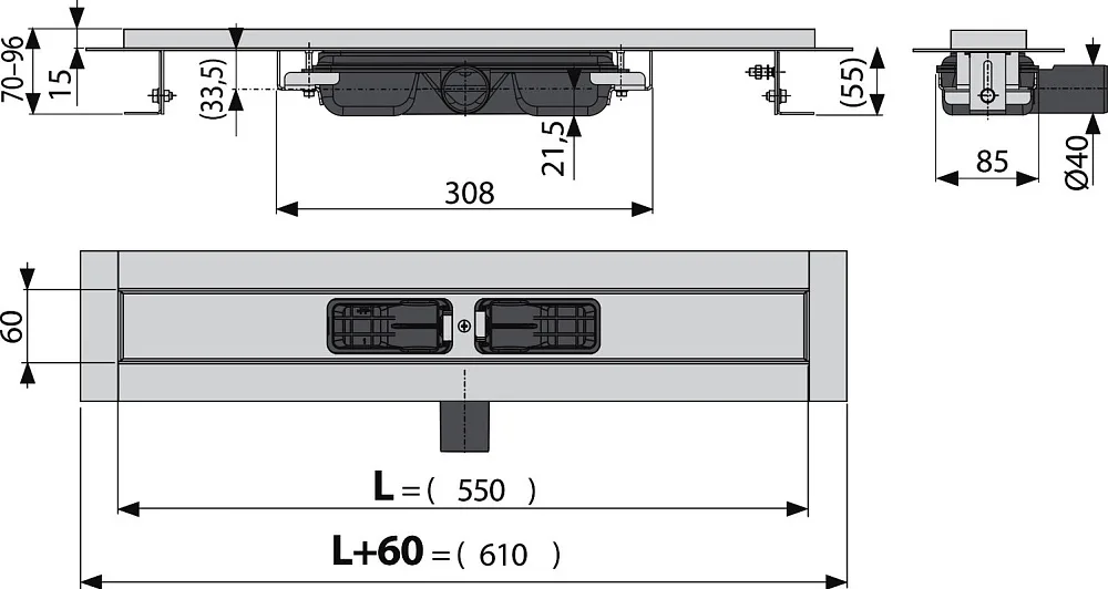 Душевой трап (лоток) AlcaPlast APZ101 550, с опорами Sancos — официальный сайт