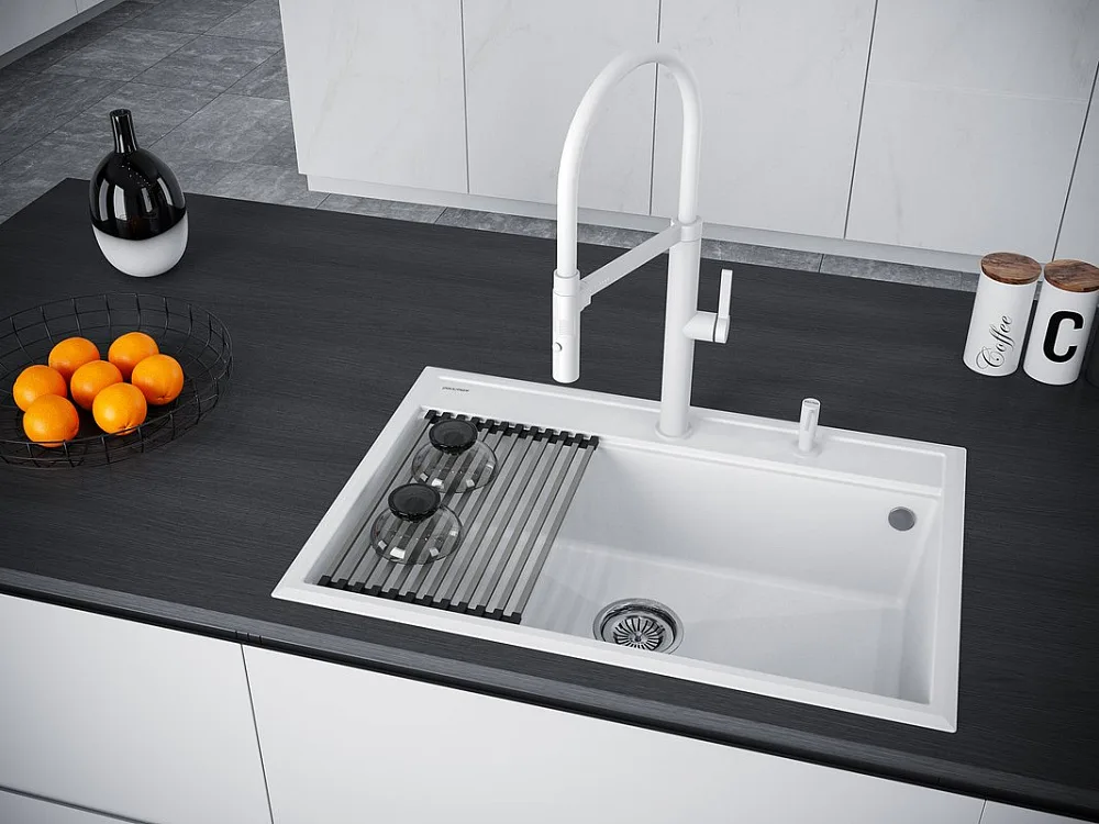 Мойка кухонная Paulmark Stepia + Step PM117551-WH+R375-BS белая Sancos — официальный сайт