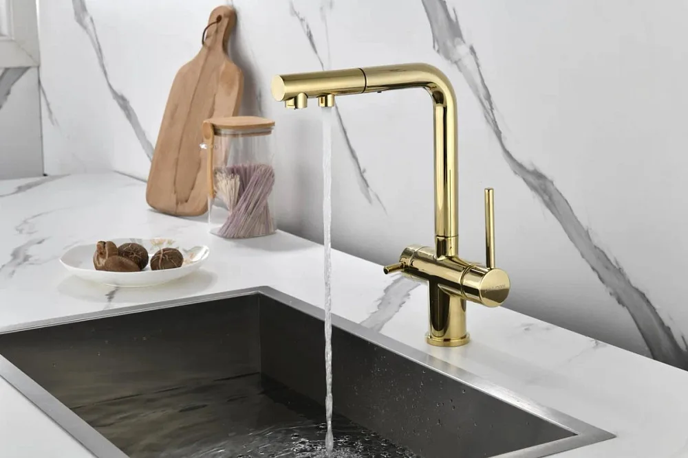 Смеситель для кухни Paulmark Serpentine Se213222-G золото Sancos — официальный сайт