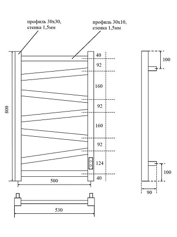 Полотенцесушитель электрический APEXTERMO Генезис GN00185BM 80x55 см, подключение справа, слева, скр