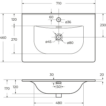 Мебельная раковина BelBagno BB-8099-70 глянцевая белая