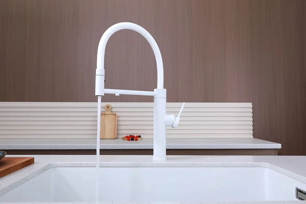 Смеситель для кухни Paulmark Ganymede Ga213199-WH с гибким изливом, белый матовый Sancos — официальный сайт