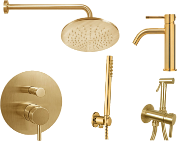 Комплект для ванной Paffoni Light KITZLIG015HGSP071KING С ВНУТРЕННЕЙ ЧАСТЬЮ, верхний душ 30 см, медо