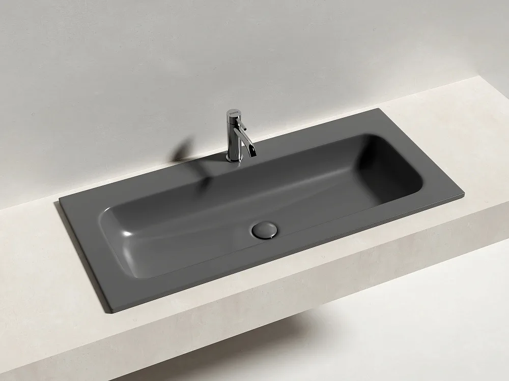 Мебельная раковина Ceramicanova Grace прямоугольная без отверстия под смеситель темный антрацит Sancos — официальный сайт