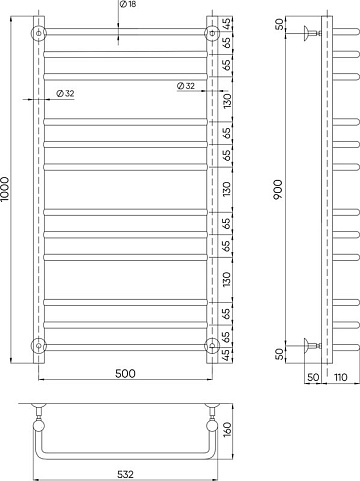 Полотенцесушитель водяной Indigo Brace LBCW100-50BR черный муар