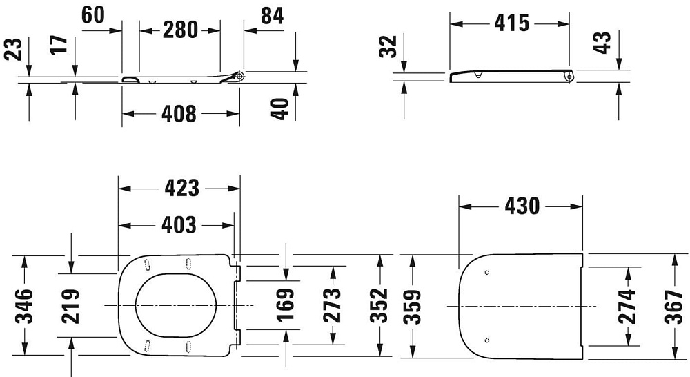 Унитаз подвесной Duravit Happy D.2 2222098900 64591300 с микролифтом, безободковый, глянцевый черный
