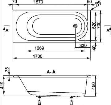 Акриловая ванна Vagnerplast Kasandra 170x70 см, VPBA177KAS2X-04