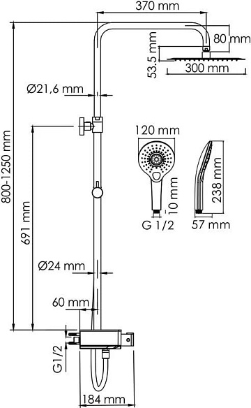 Душевая стойка Wasserkraft Aller A113.118.101.CH Thermo, с термостатом, хром