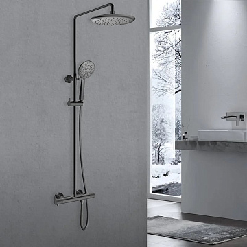 Душевая стойка Vincea Desire VSFS-1D0TGM, с термостатом, вороненая сталь