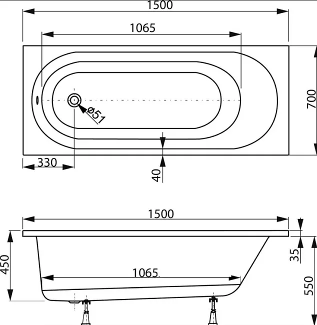 Акриловая ванна Vagnerplast Kasandra VPBA157KAS2X-04 без опоры 150x70 см, пристенная, ультрабелая Sancos — Оригинал