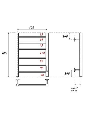 Полотенцесушитель электрический APEXTERMO Стелла ST00164GL 60x45 см, подключение справа, слева, скры