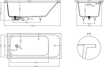 Ванна из искусственного камня Salini Orlanda Kit S-Sense 160x70 см, встраиваемая, белая, на ножках, 